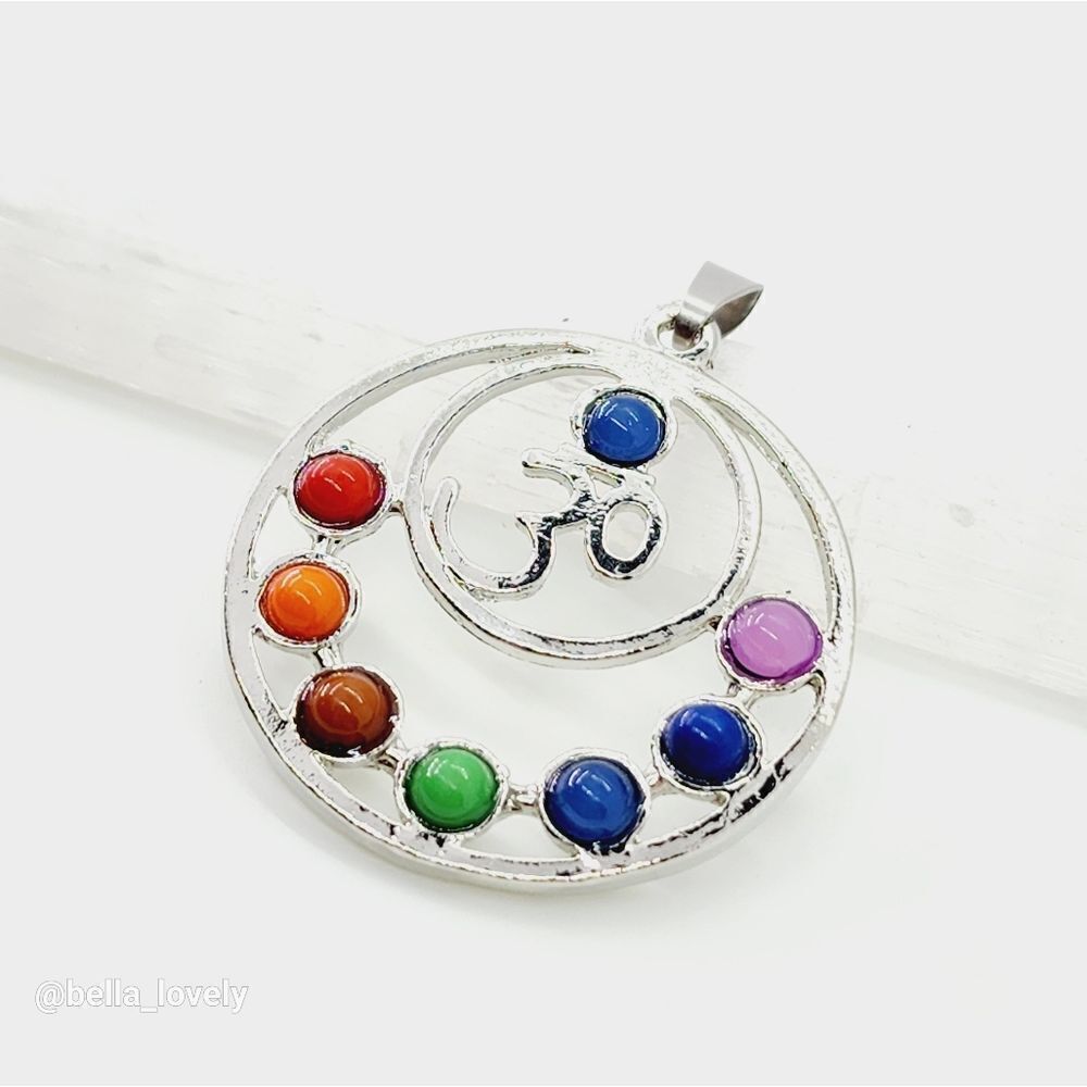 7 Color Stone Beads Chakra Healing Yoga OM 🕉 🙏 Pendant 1.5"
